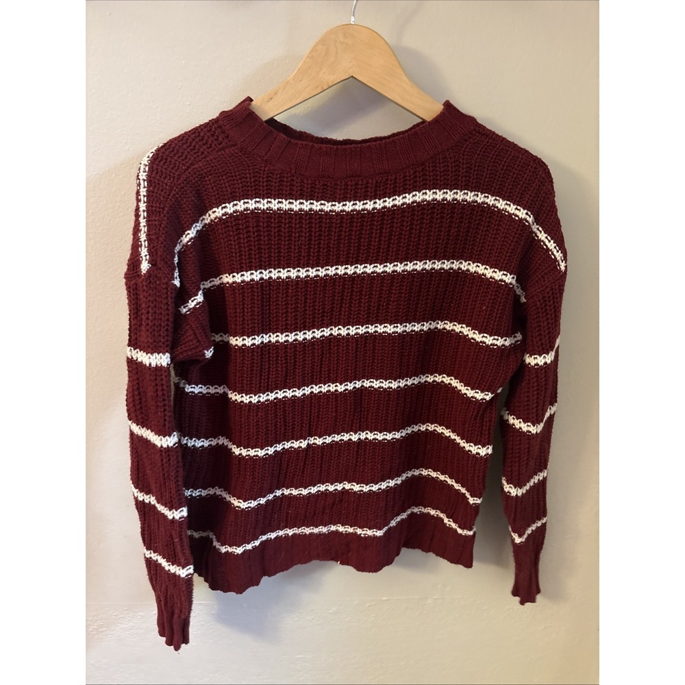 American Eagle Red & White Stripe Crew Neck Cable Knit Sweater Size XS - Picture 6 of 8